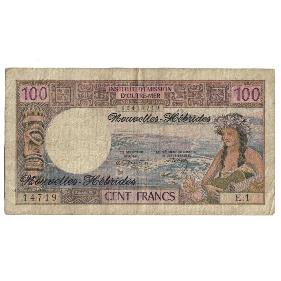 Banconote, Nuove Ebridi, 100 Francs, 1972, KM:18b, B+