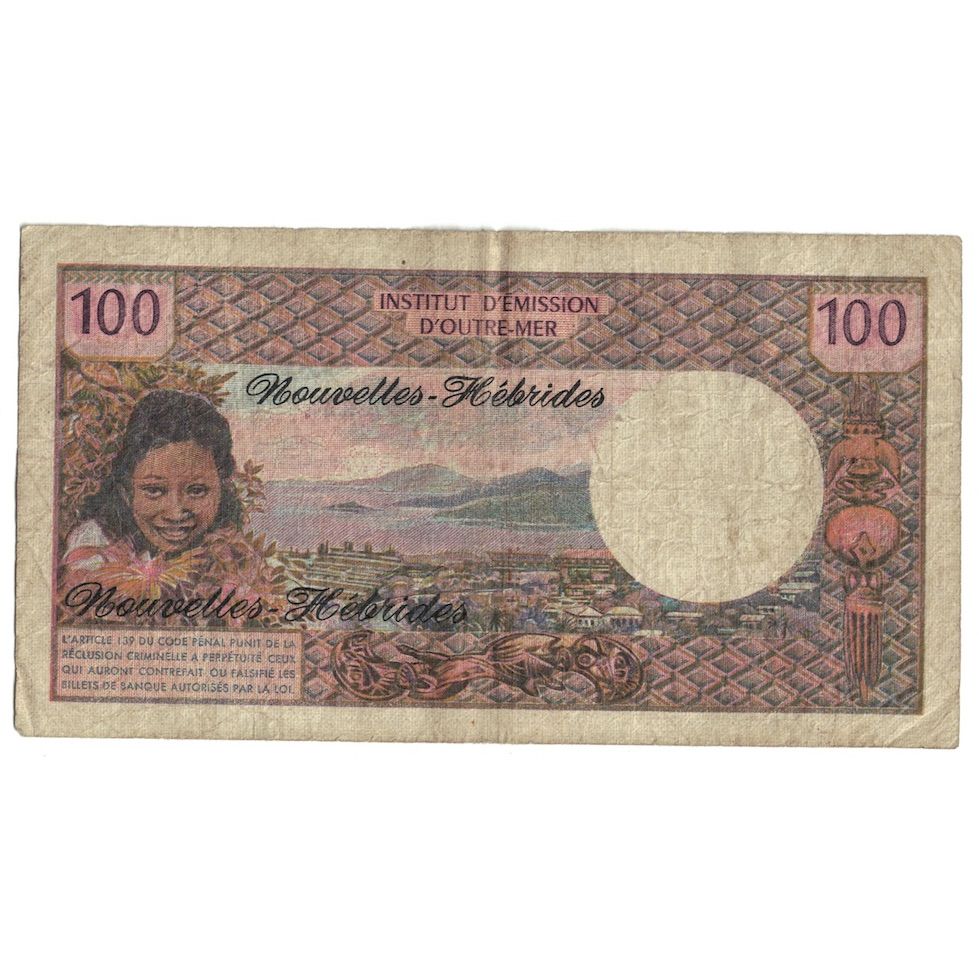 Banconote, Nuove Ebridi, 100 Francs, 1972, KM:18b, B+