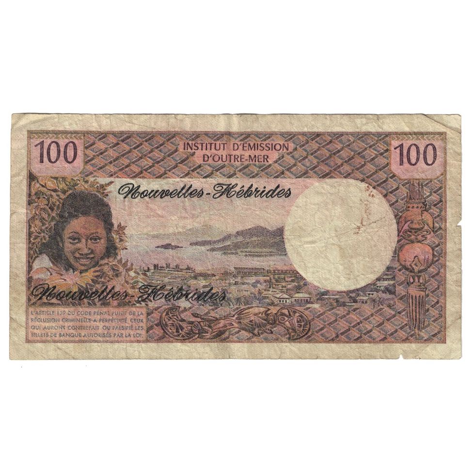 Banconote, Nuove Ebridi, 100 Francs, 1972, KM:18b, B+
