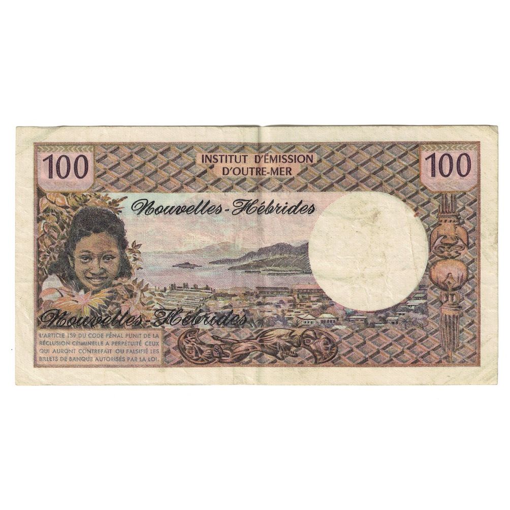 Billete, 100 Francs, 1972, Nuevas Hébridas, KM:18b, BC+