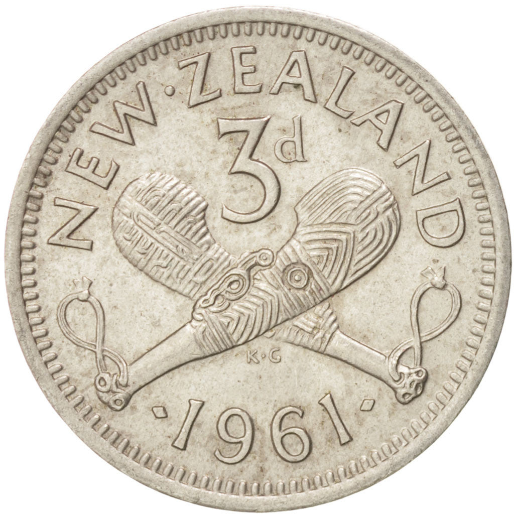 New Zealand, Elizabeth II, 3 Pence, 1961, AU(55-58), Copper-nickel, KM:25.2