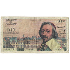 France, 10 Nouveaux Francs, Richelieu, 1962, U.208, B+, Fayette:57.18, KM:142a