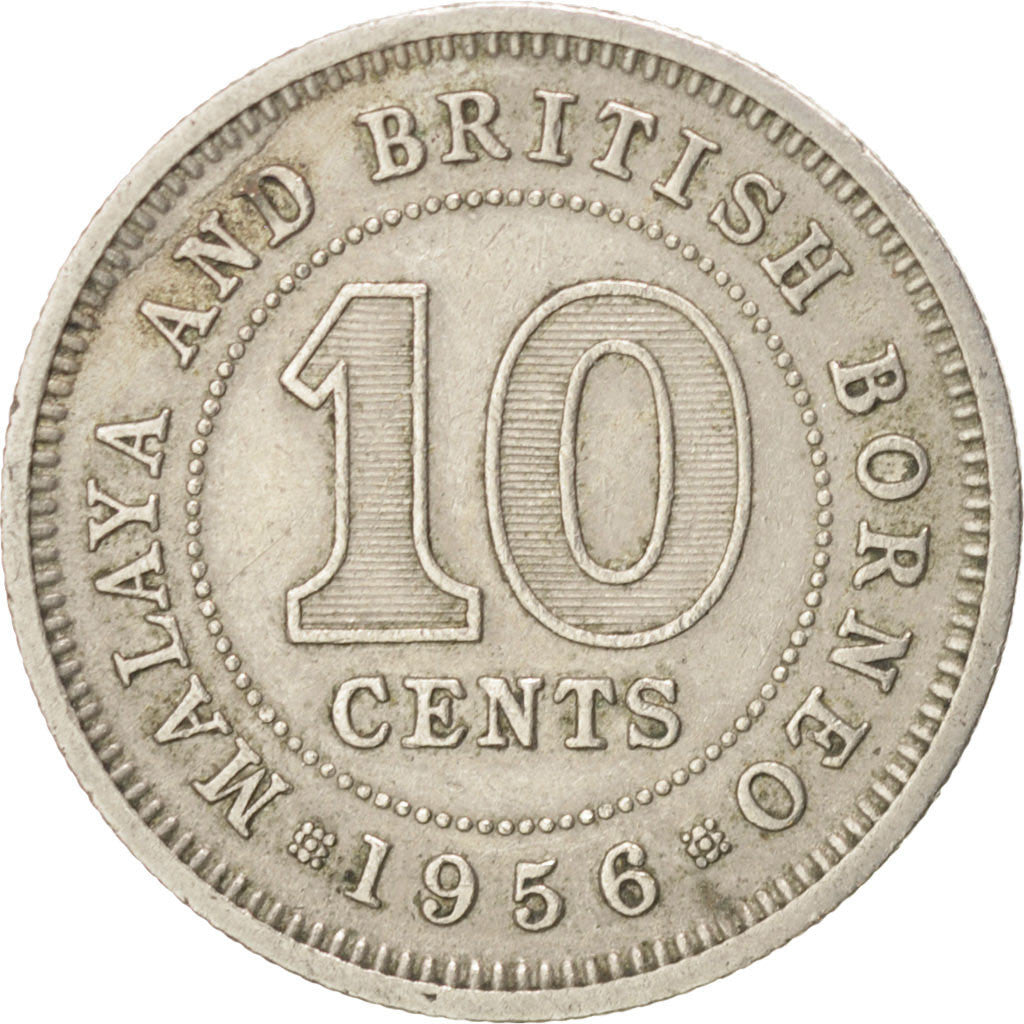MALAYA & BRITISH BORNEO, 10 Cents, 1956, EF(40-45), Copper-nickel, KM:2
