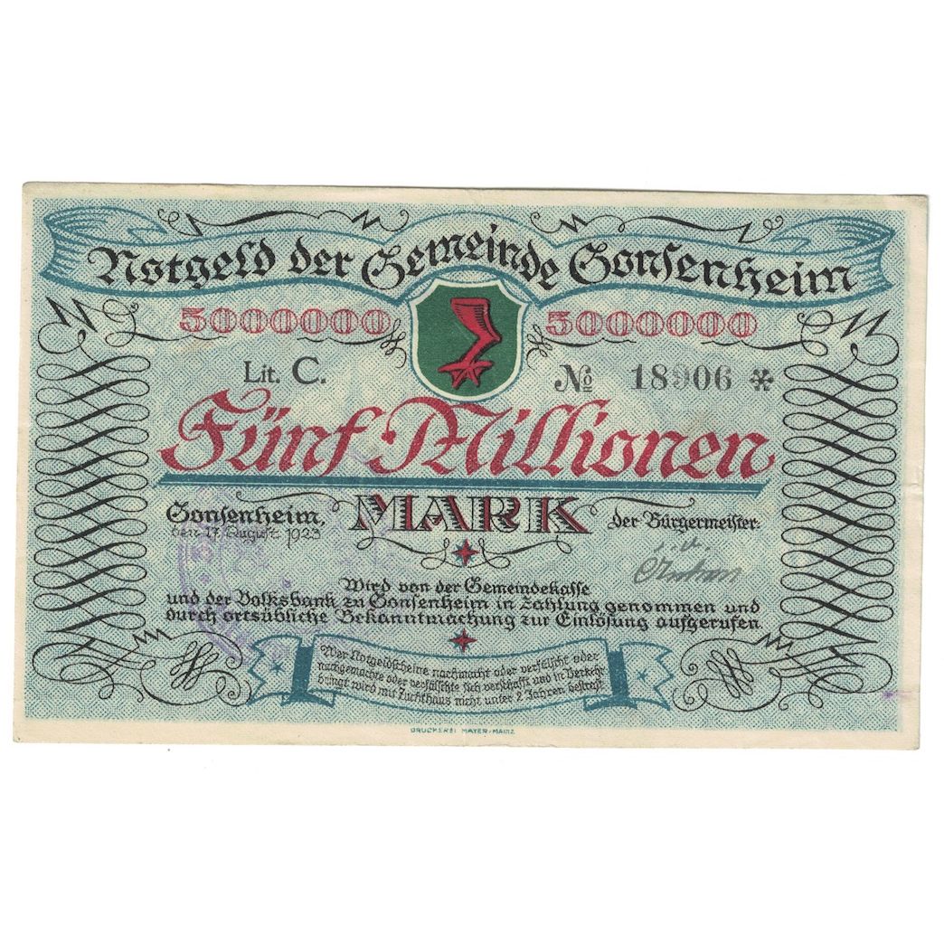 Banknot, Niemcy, 5000000 Mark, 1923, 1923-08-27, Confenheim, Notgeld, UNC(60-62)