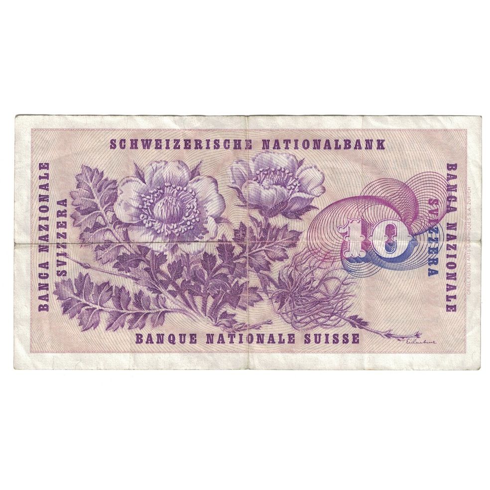 Nota, Suíça, 10 Franken, 1971, 1971-02-10, KM:45q, VF(30-35)