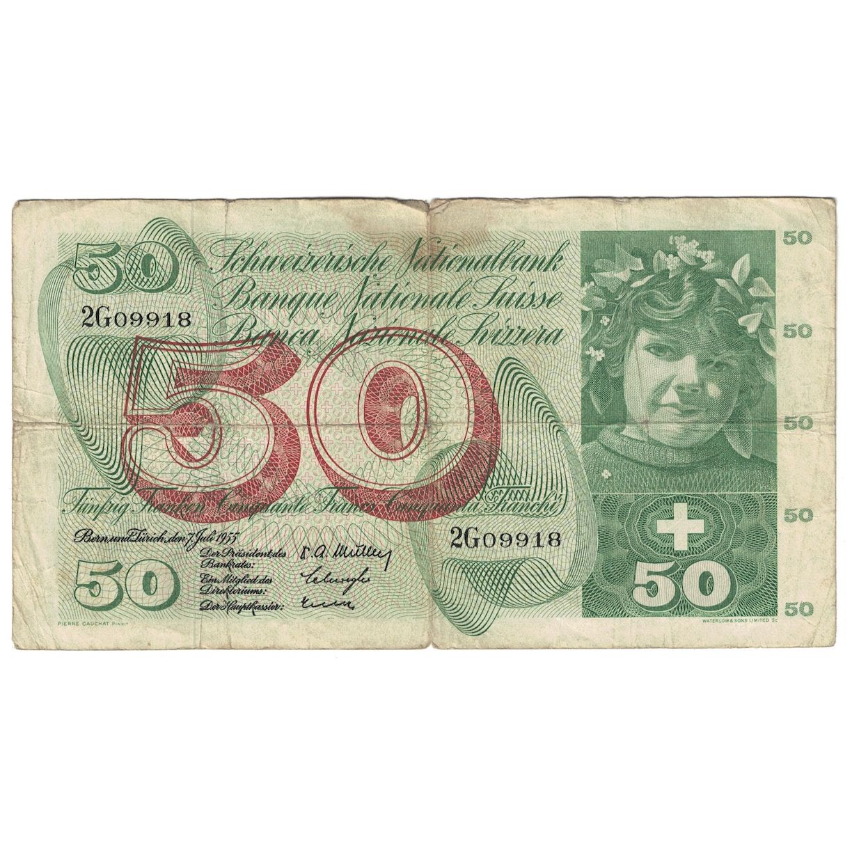 Geldschein, Schweiz, 50 Franken, 1955, 1955-07-07, KM:47a, S+
