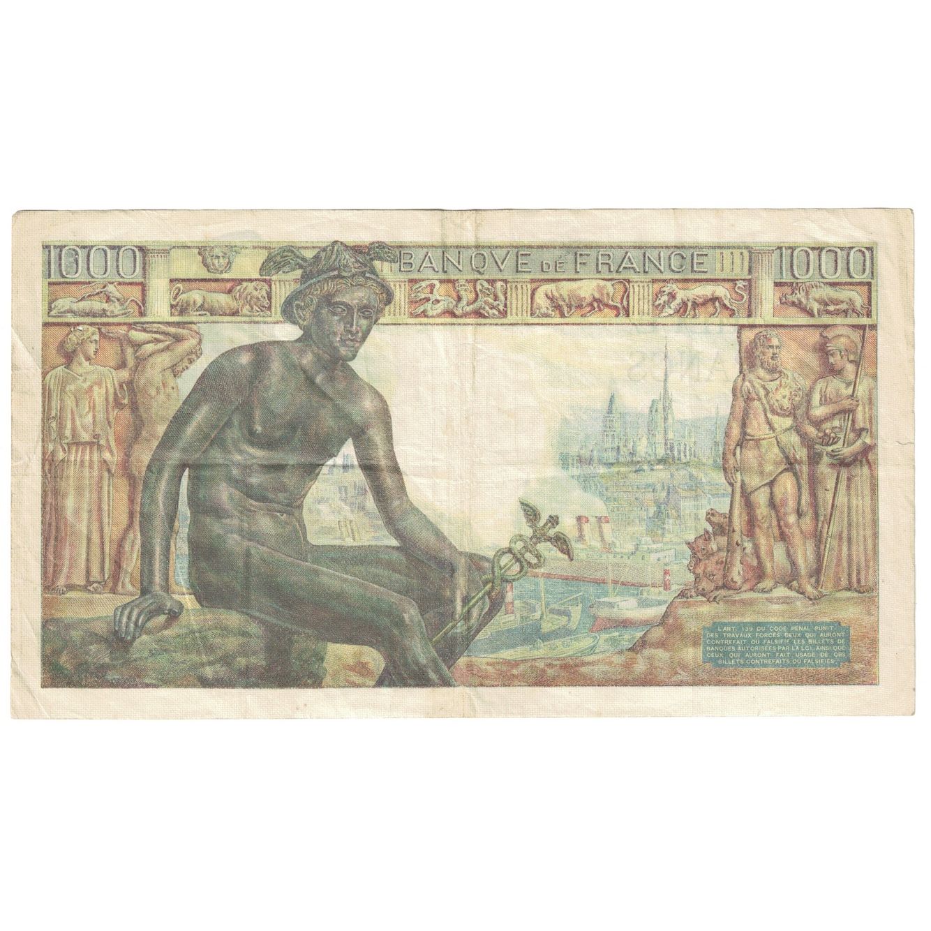France, 1000 Francs, Déesse Déméter, 1942, P.1696, EF(40-45), KM:102
