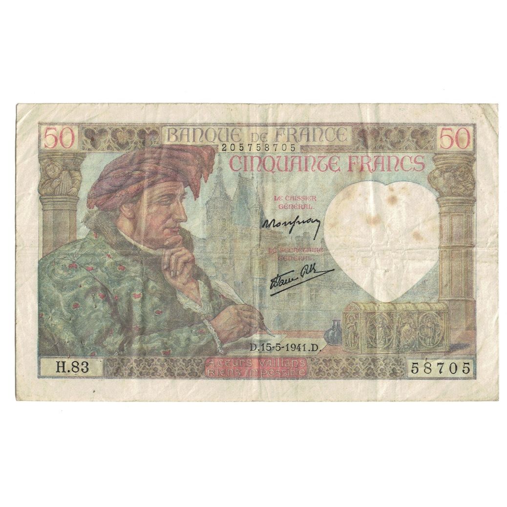 Francja, 50 Francs, Jacques Coeur, 1941, H.83, VF(30-35), Fayette:19.11, KM:93