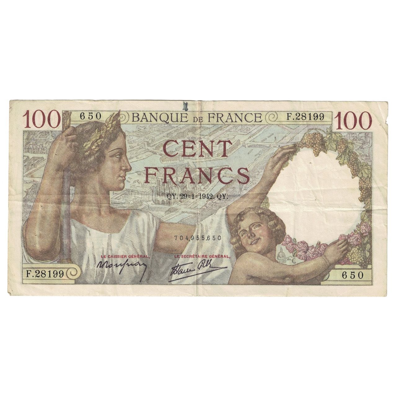 France, 100 Francs, Sully, 1942, F.28199, VF(30-35), Fayette:26.65, KM:94