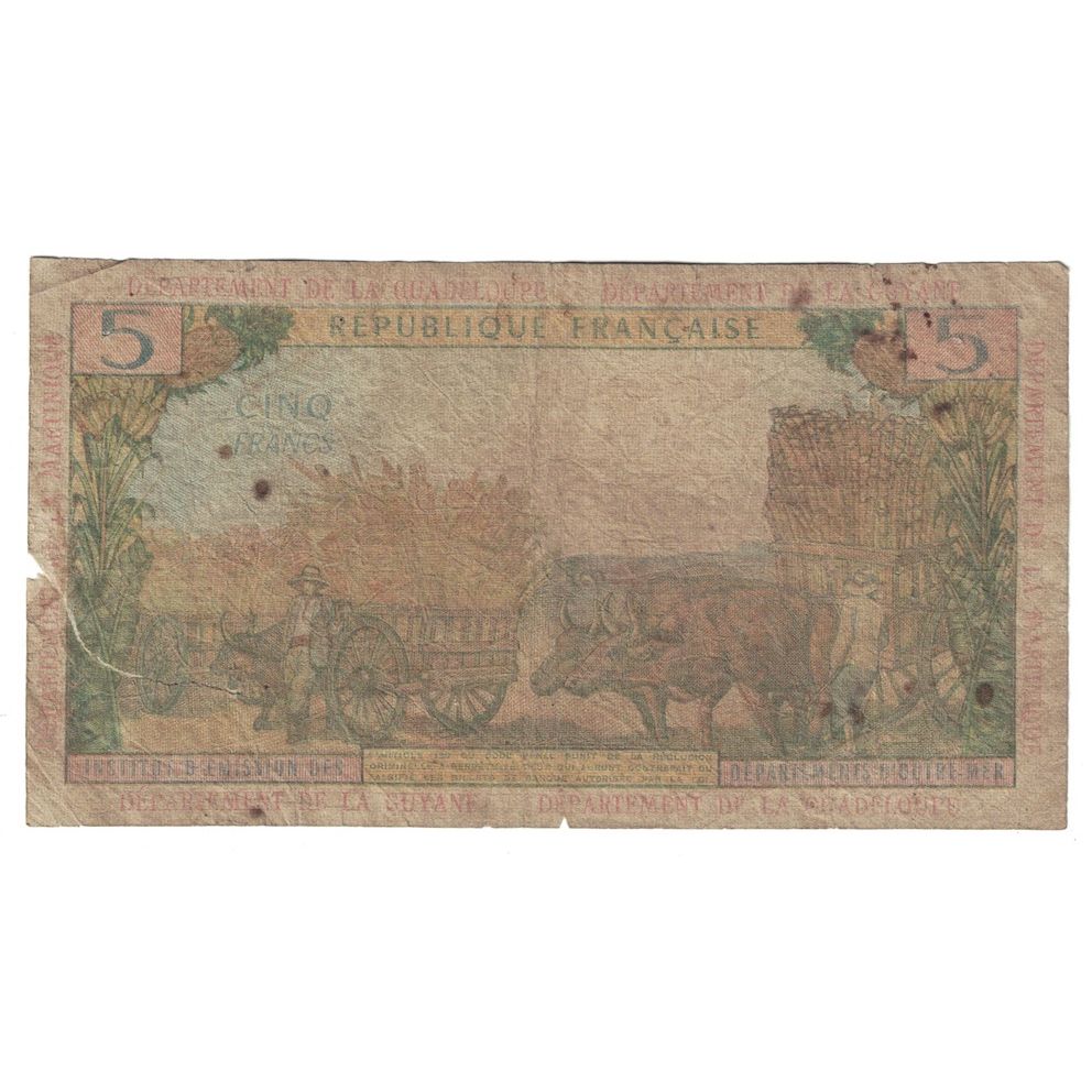 French Antilles, 5 Francs, 1964, H.1, VG(8-10), KM:7b