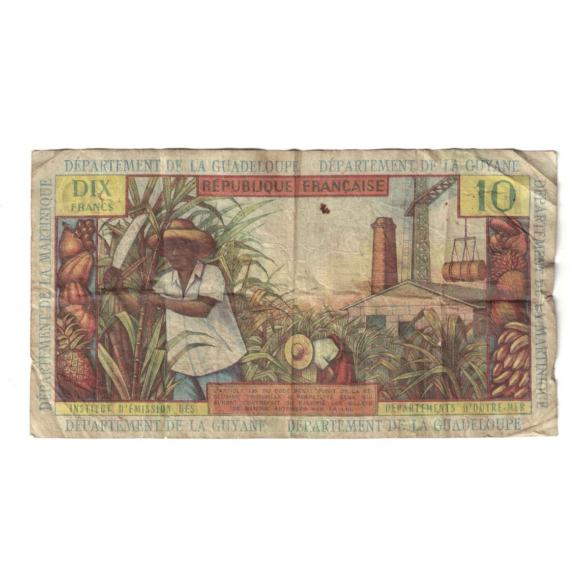 Banconote, Antille francesi, 10 Francs, Undated (1964), KM:8b, B+