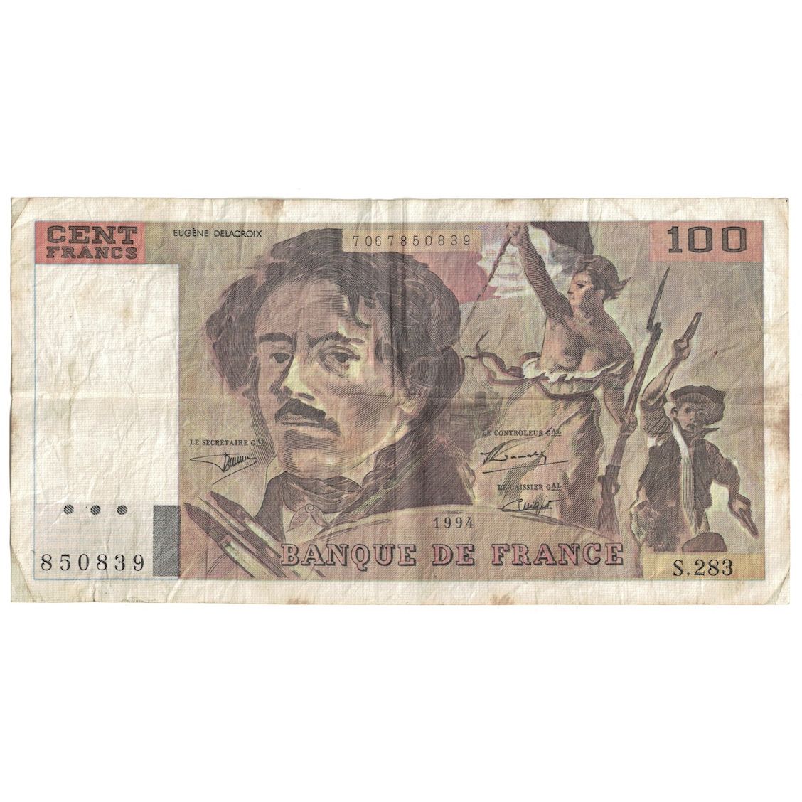 França, 100 Francs, Delacroix, 1994, S.283, F(12-15), Fayette:69ter.01c