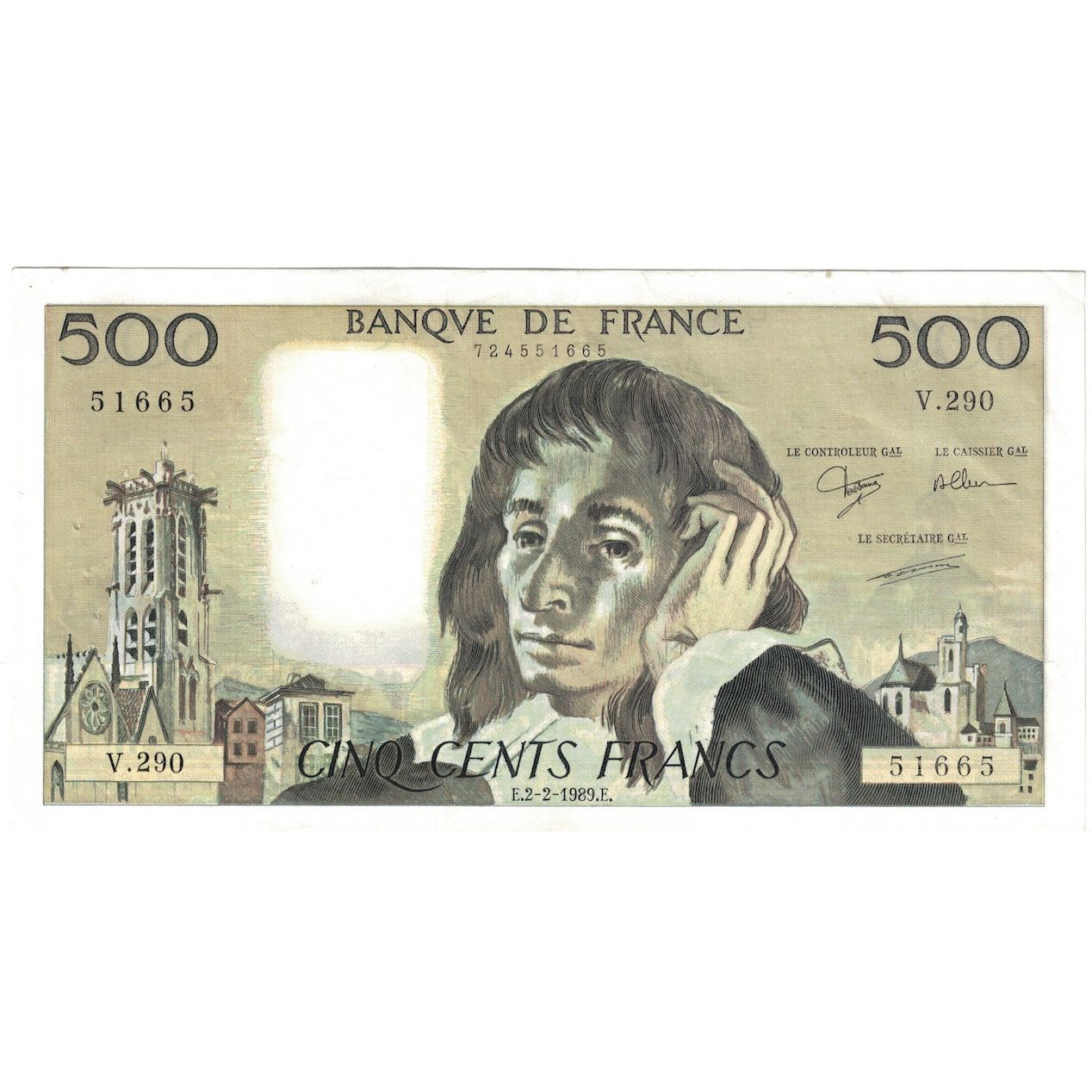 Frankrijk, 500 Francs, Pascal, 1989, V.290, SUP, Fayette:71.40, KM:156g