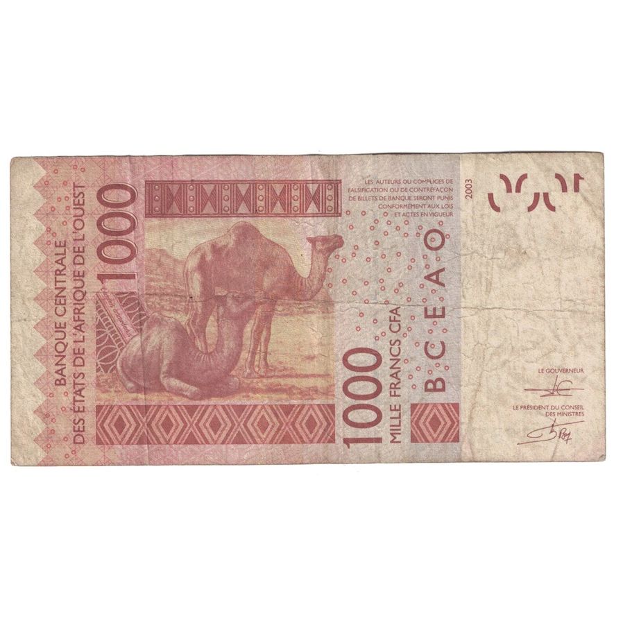 Banconote, Stati dell'Africa occidentale, 1000 Francs, 2003, KM:815Ta, MB+