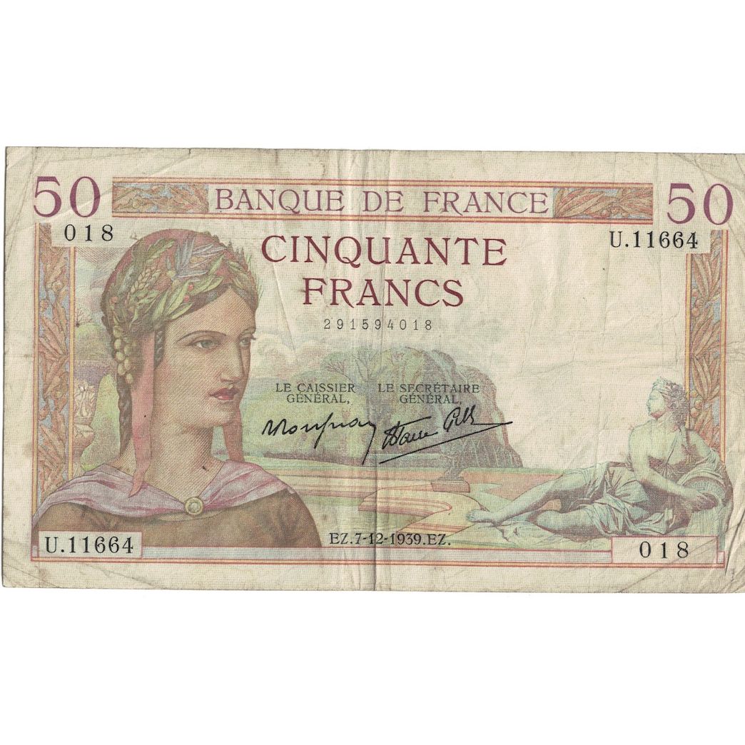 Frankreich, 50 Francs, Cérès, 1939, U.116, S, Fayette:18.35, KM:85b