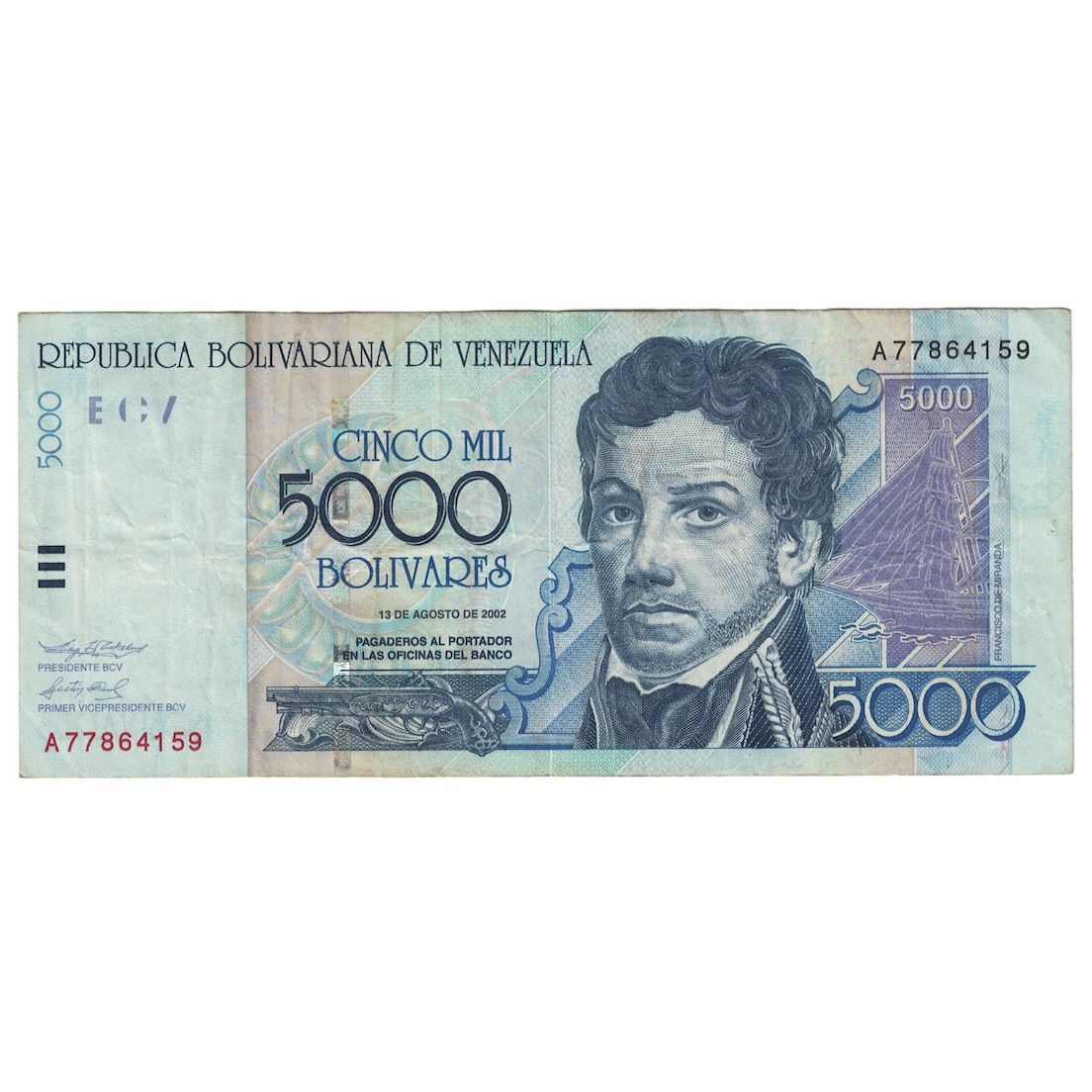Banconote, Venezuela, 5000 Bolivares, 2002, 2002-08-13, KM:84b, BB