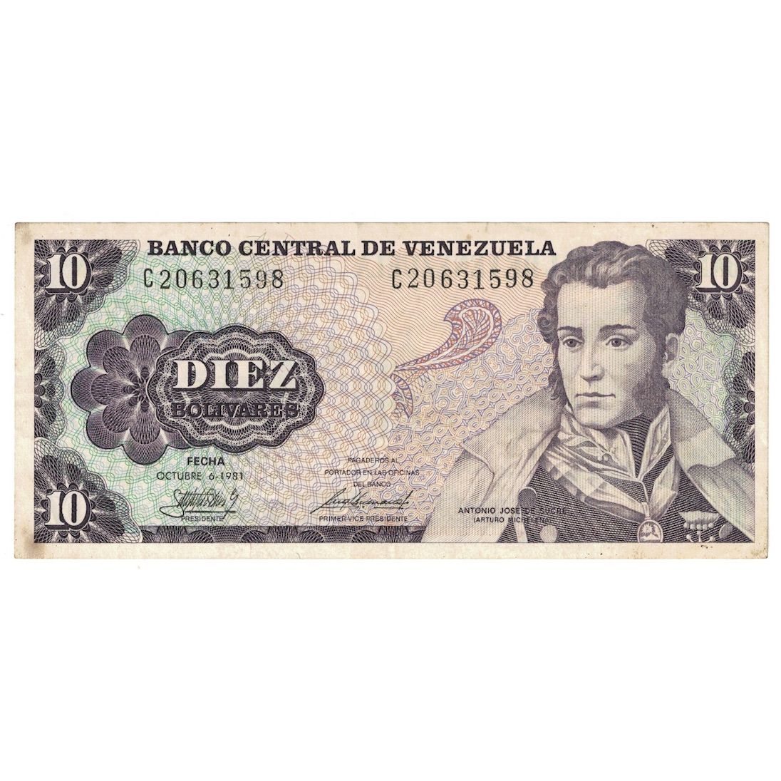 Geldschein, Venezuela, 10 Bolívares, 1981, 1981-10-06, KM:60a, SS+