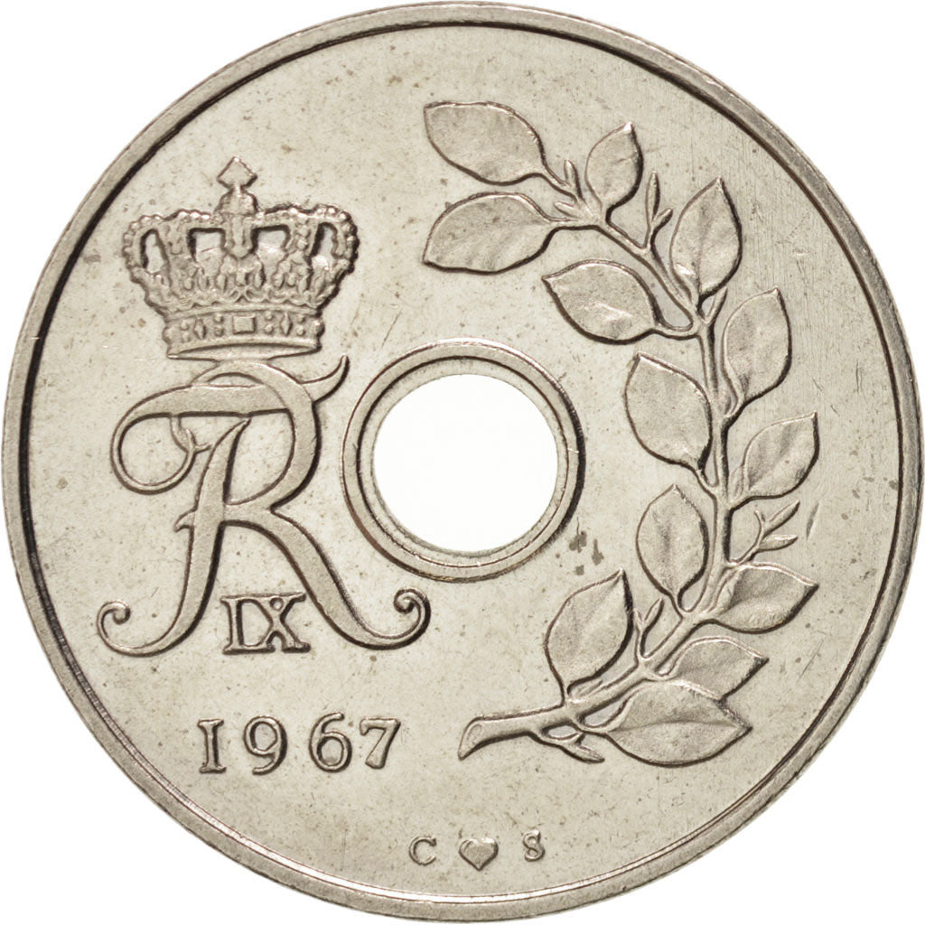 Coin, Denmark, Frederik IX, 25 Öre, 1967, Copenhagen, AU(55-58), Copper-nickel