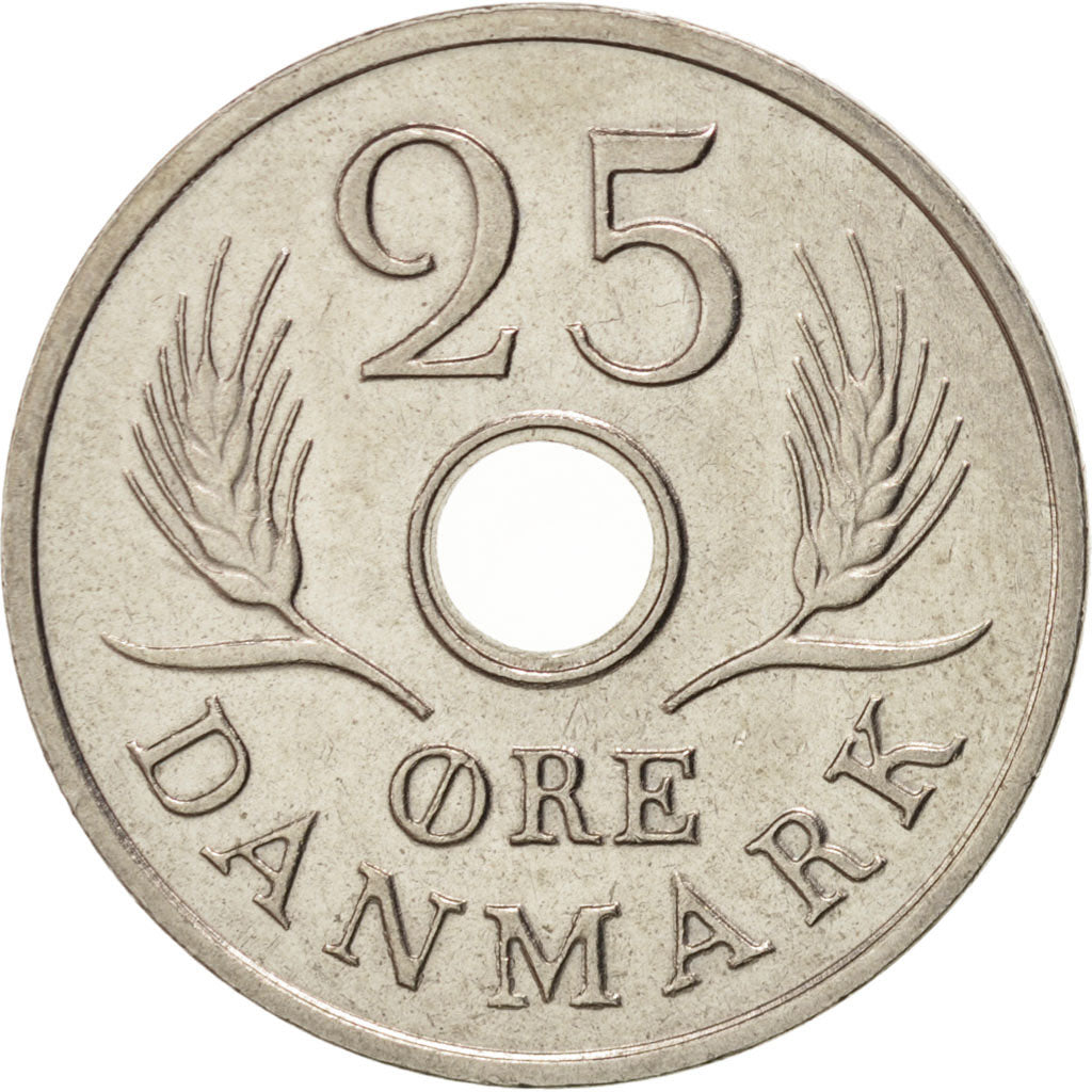Coin, Denmark, Frederik IX, 25 Öre, 1967, Copenhagen, AU(55-58), Copper-nickel