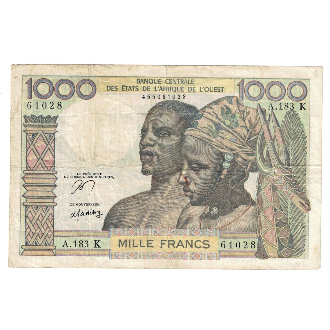 Geldschein, West African States, 1000 Francs, Undated (1959-65), KM:603Hn, S