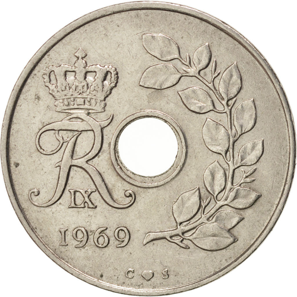 Denmark, Frederik IX, 25 Öre, 1969, Copenhagen, AU(50-53), Copper-nickel
