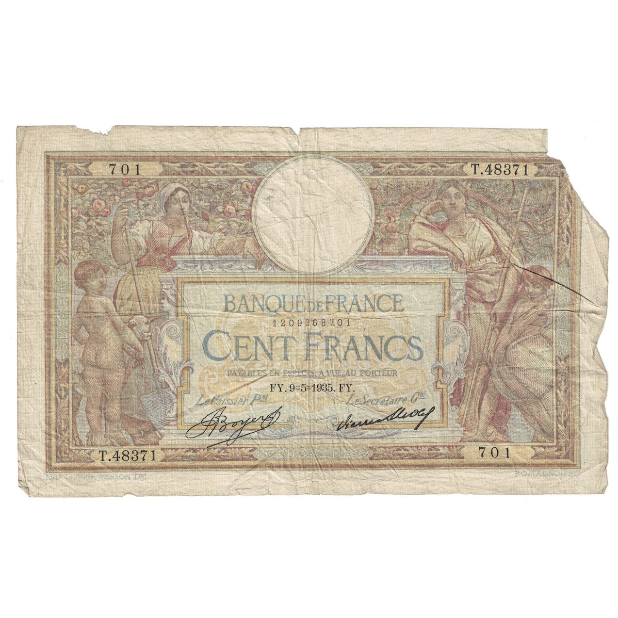 Francja, 100 Francs, Luc Olivier Merson, 1935, T.483, VG(8-10), KM:78c