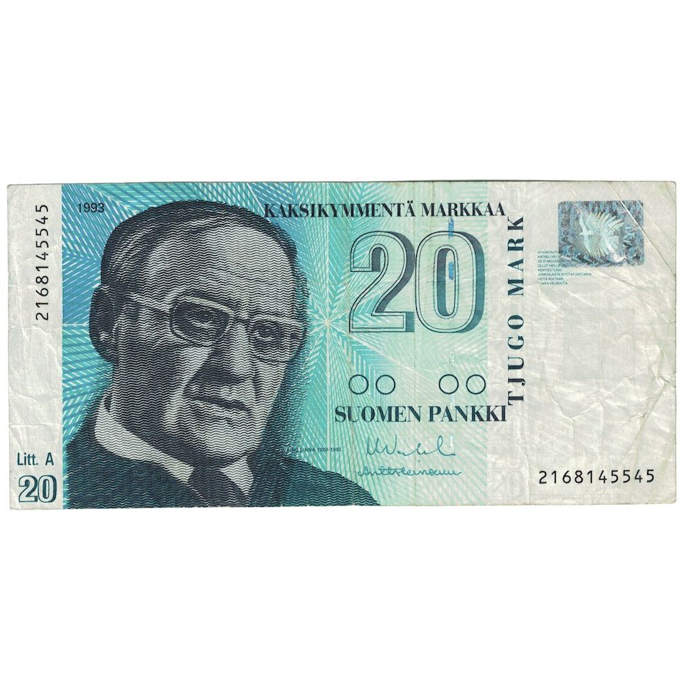 Geldschein, Finnland, 20 Markkaa, 1993, KM:123, S+