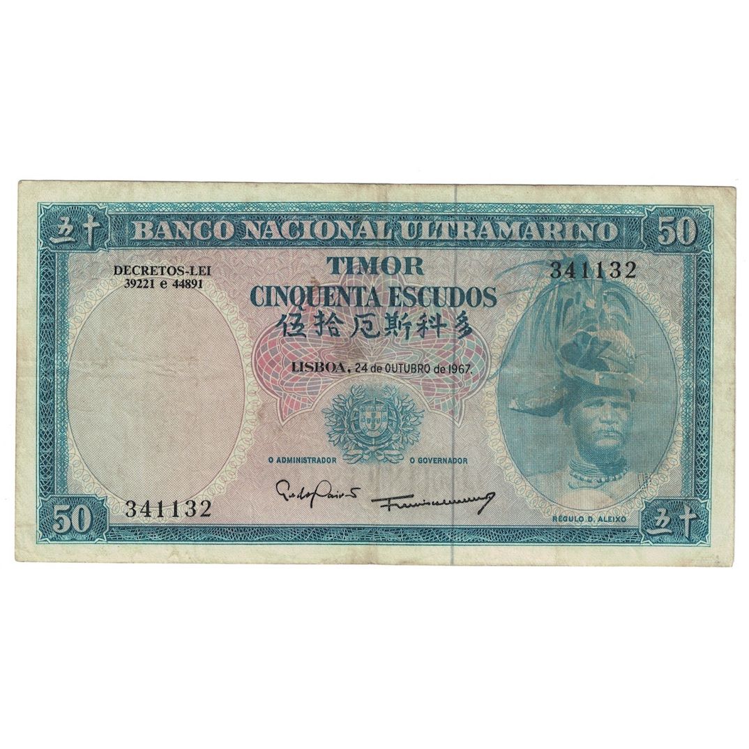 Geldschein, Timor, 50 Escudos, 1967, 1967-10-24, KM:27A, S+