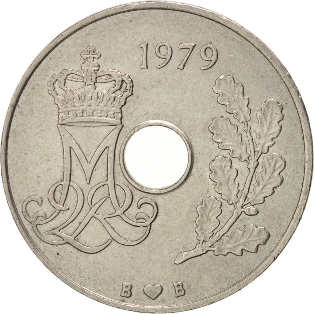 Denmark, Margrethe II, 25 Öre, 1979, Copenhagen, AU(55-58), Copper-nickel