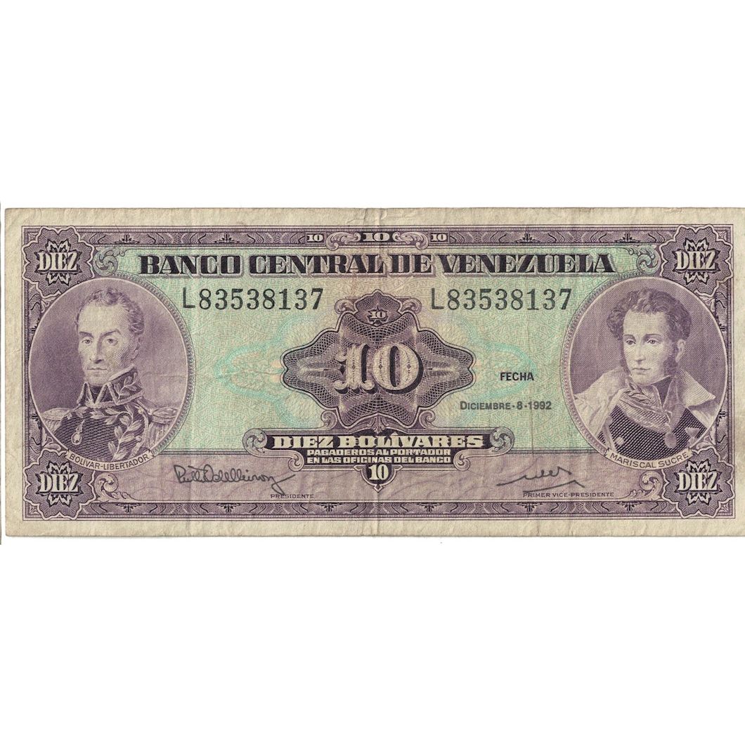 Banknote, Venezuela, 10 Bolívares, 1992, 1992-12-08, KM:61b, VF(30-35)