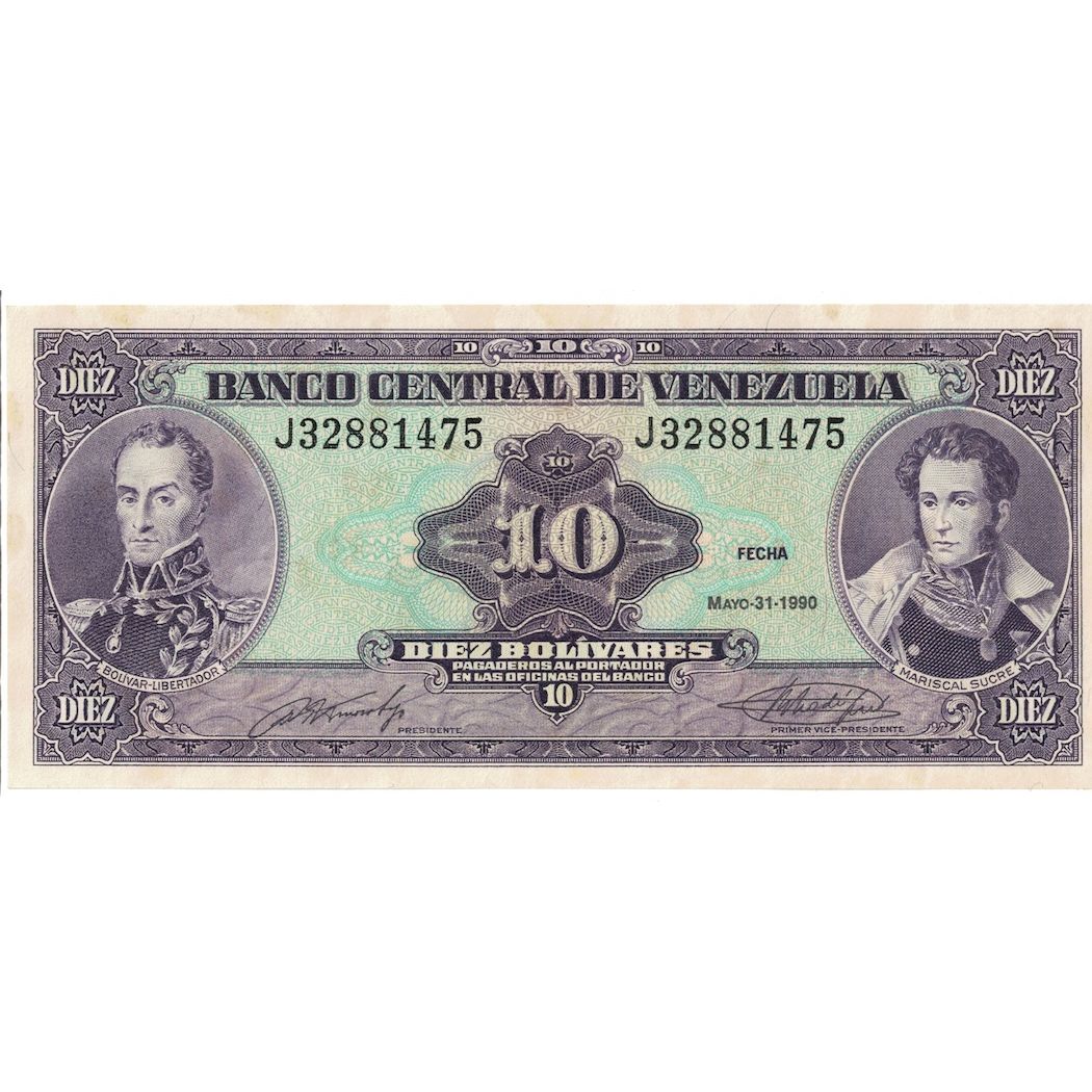 Biljet, Venezuela, 10 Bolívares, 1990, 1990-05-31, KM:61b, TTB