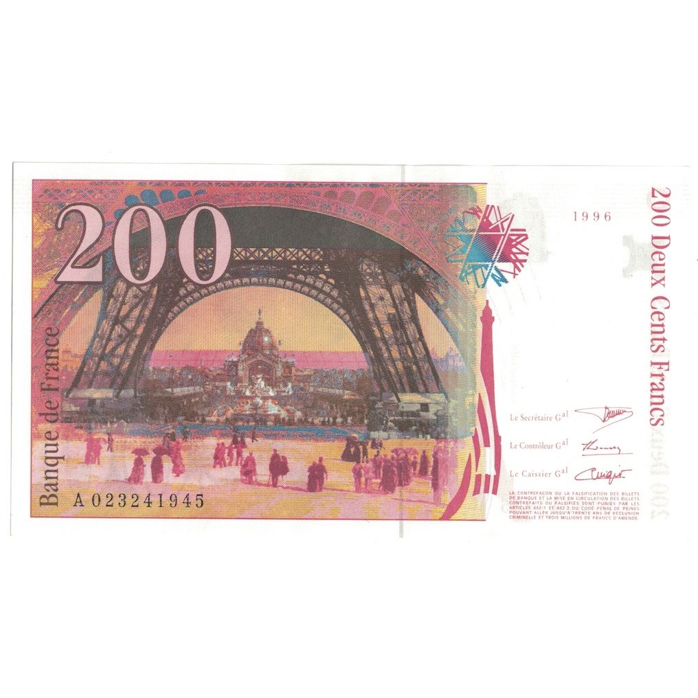 França, 200 Francs, Eiffel, 1996, A.023, UNC(64), Fayette:75.2, KM:159a