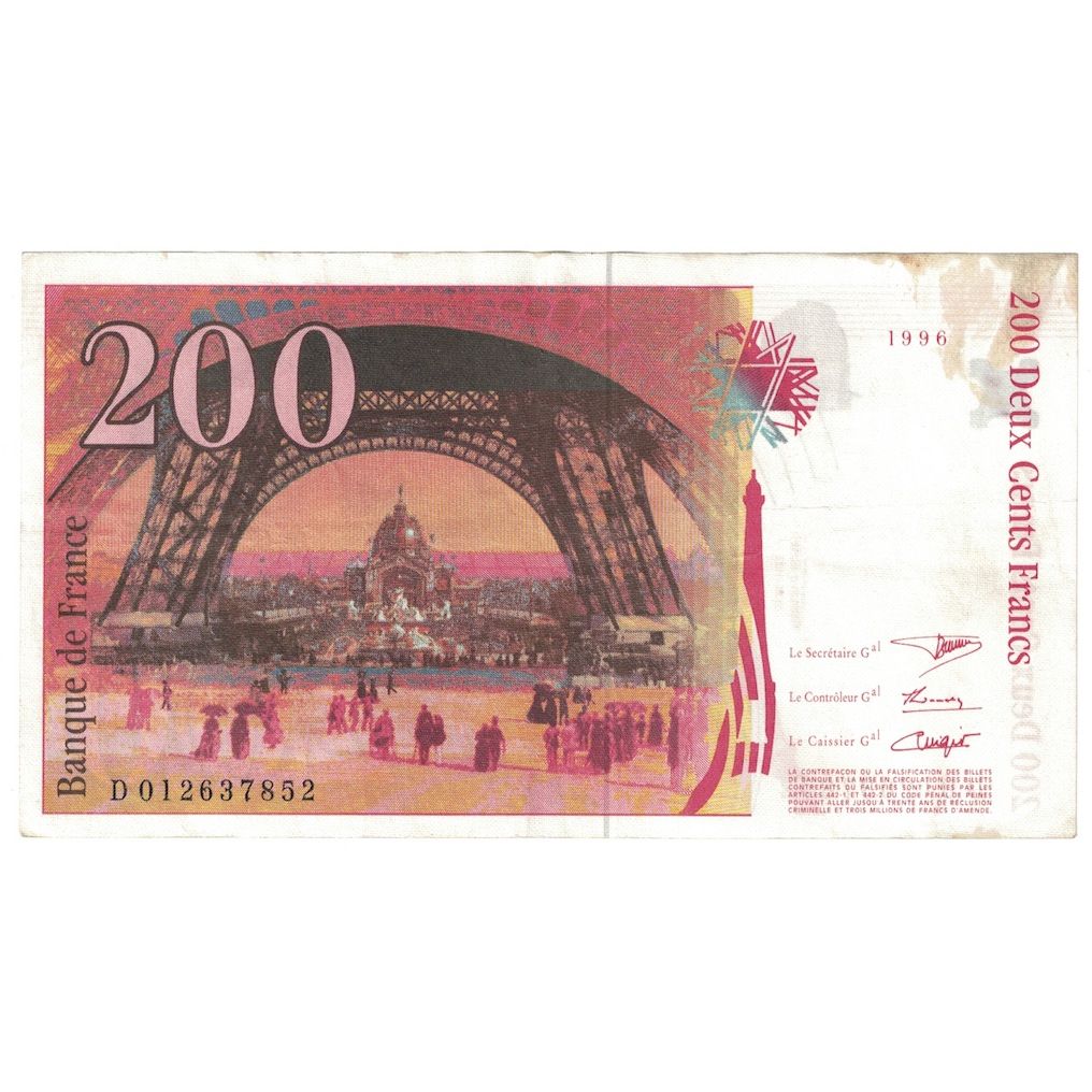 Frankreich, 200 Francs, Eiffel, 1996, D.012, S+, Fayette:75.2, KM:159a