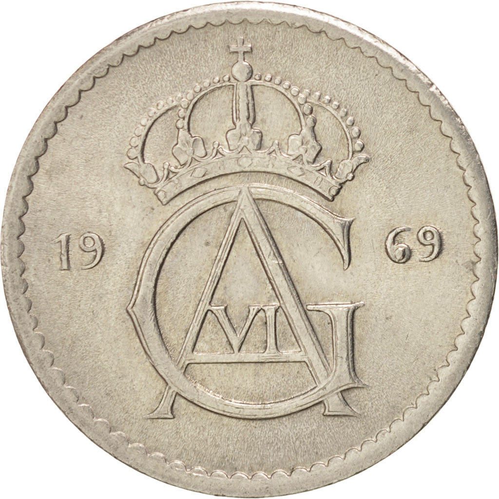 Coin, Sweden, Gustaf VI, 50 Öre, 1969, AU(50-53), Copper-nickel, KM:837