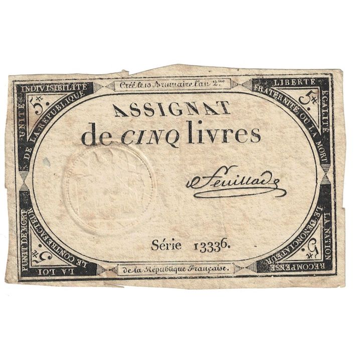 Frankrijk, 5 Livres, 1793, Série 13336, TB+, KM:A76, Lafaurie:171