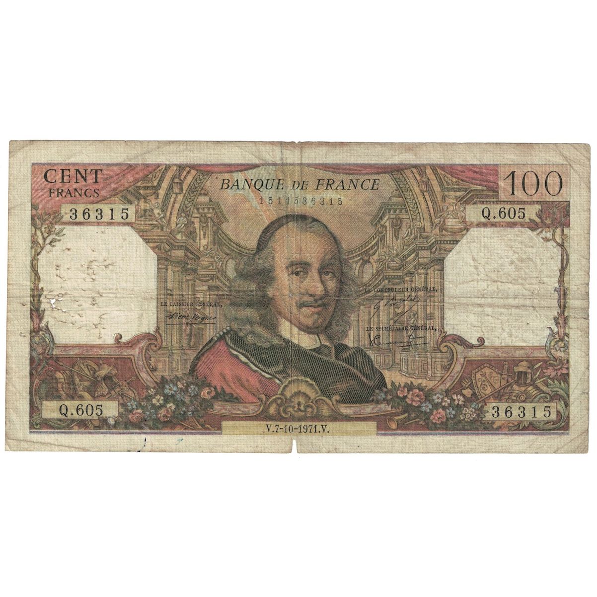 Francia, 100 Francs, Corneille, 1971, Q.605, RC, Fayette:65.37, KM:149d