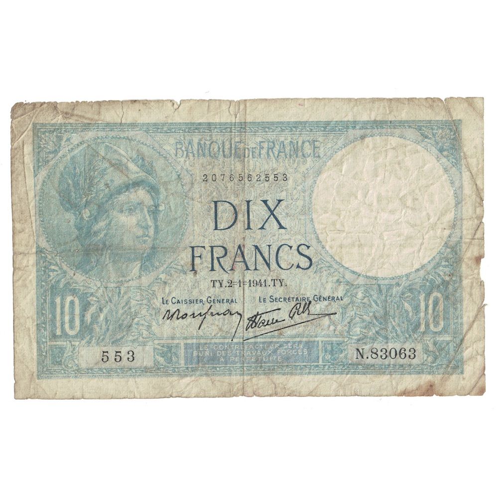 Francia, 10 Francs, Minerve, 1941, N.830, B, Fayette:7.26, KM:84