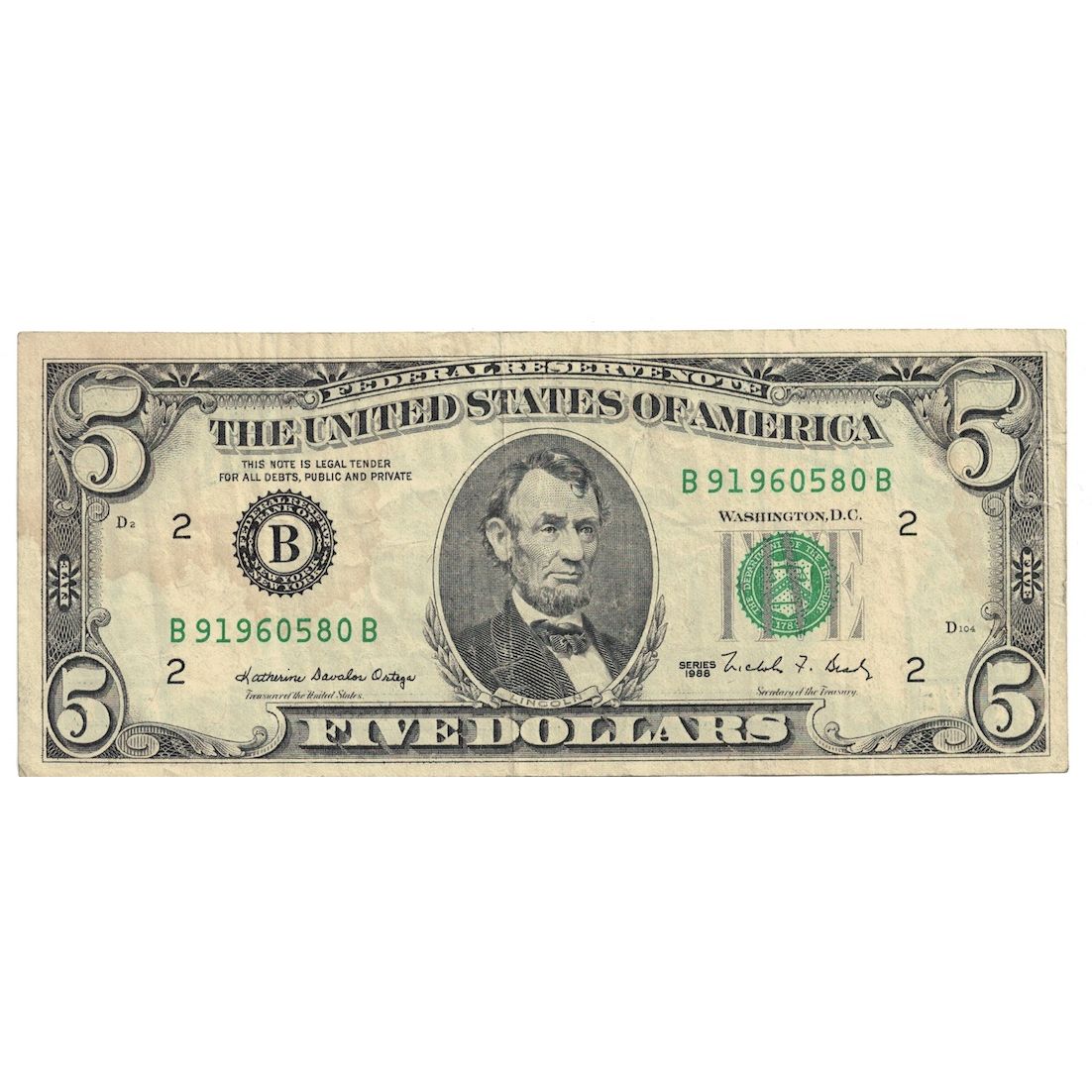 Geldschein, Vereinigte Staaten, Five Dollars, 1988, New-York, KM:3857, S