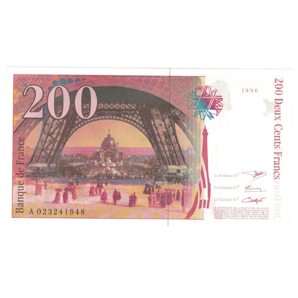 France, 200 Francs, Eiffel, 1996, A.023, UNC(64), Fayette:75.2, KM:159a