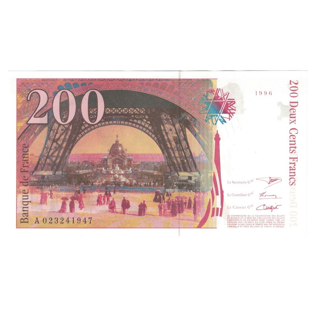 France, 200 Francs, Eiffel, 1996, A.023, UNC(64), Fayette:75.2, KM:159a