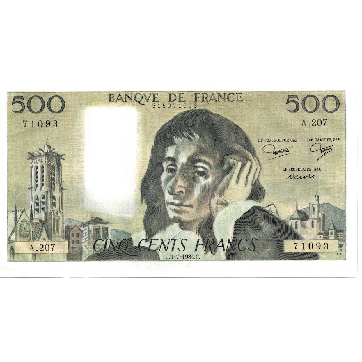 Frankrijk, 500 Francs, Pascal, 1984, A.207, SPL, Fayette:71.30, KM:156e