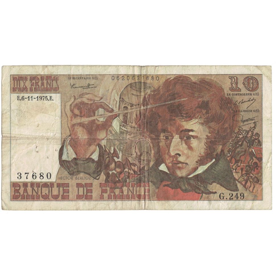 França, 10 Francs, Berlioz, 1975, G.249, F(12-15), Fayette:63.14, KM:150b