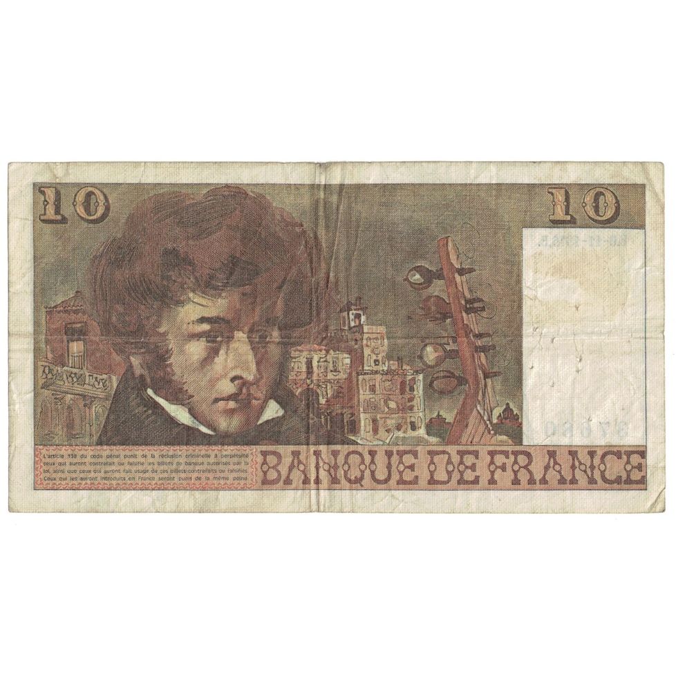 França, 10 Francs, Berlioz, 1975, G.249, F(12-15), Fayette:63.14, KM:150b