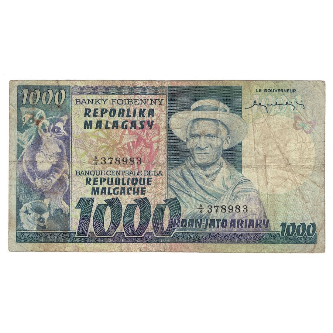 Banknote, Madagascar, 1000 Francs = 200 Ariary, Undated (1974), KM:65a