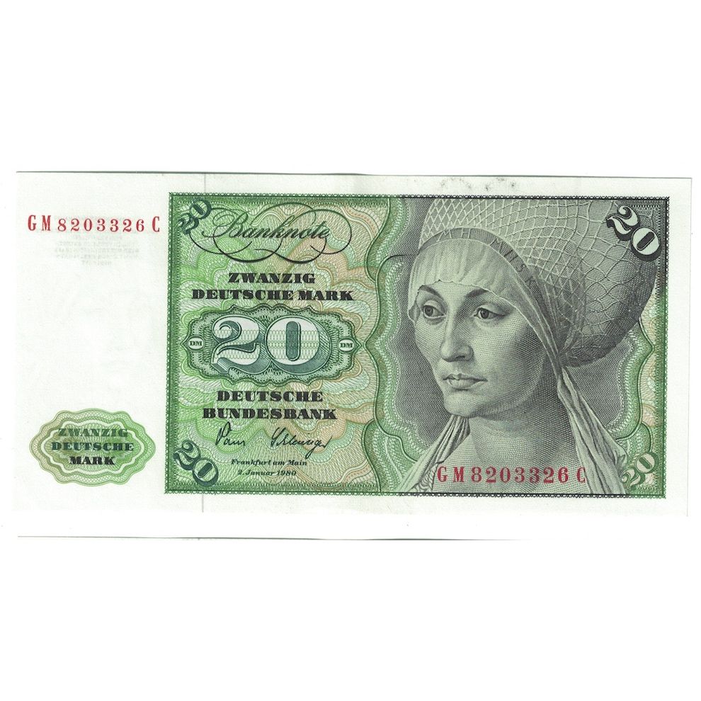 Nota, ALEMANHA - REPÚBLICA FEDERAL, 20 Deutsche Mark, 1980, 1980-01-02, KM:32d