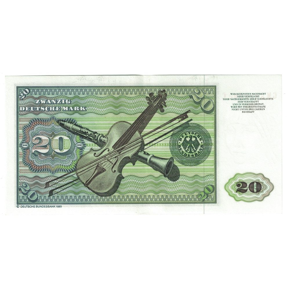 Nota, ALEMANHA - REPÚBLICA FEDERAL, 20 Deutsche Mark, 1980, 1980-01-02, KM:32d