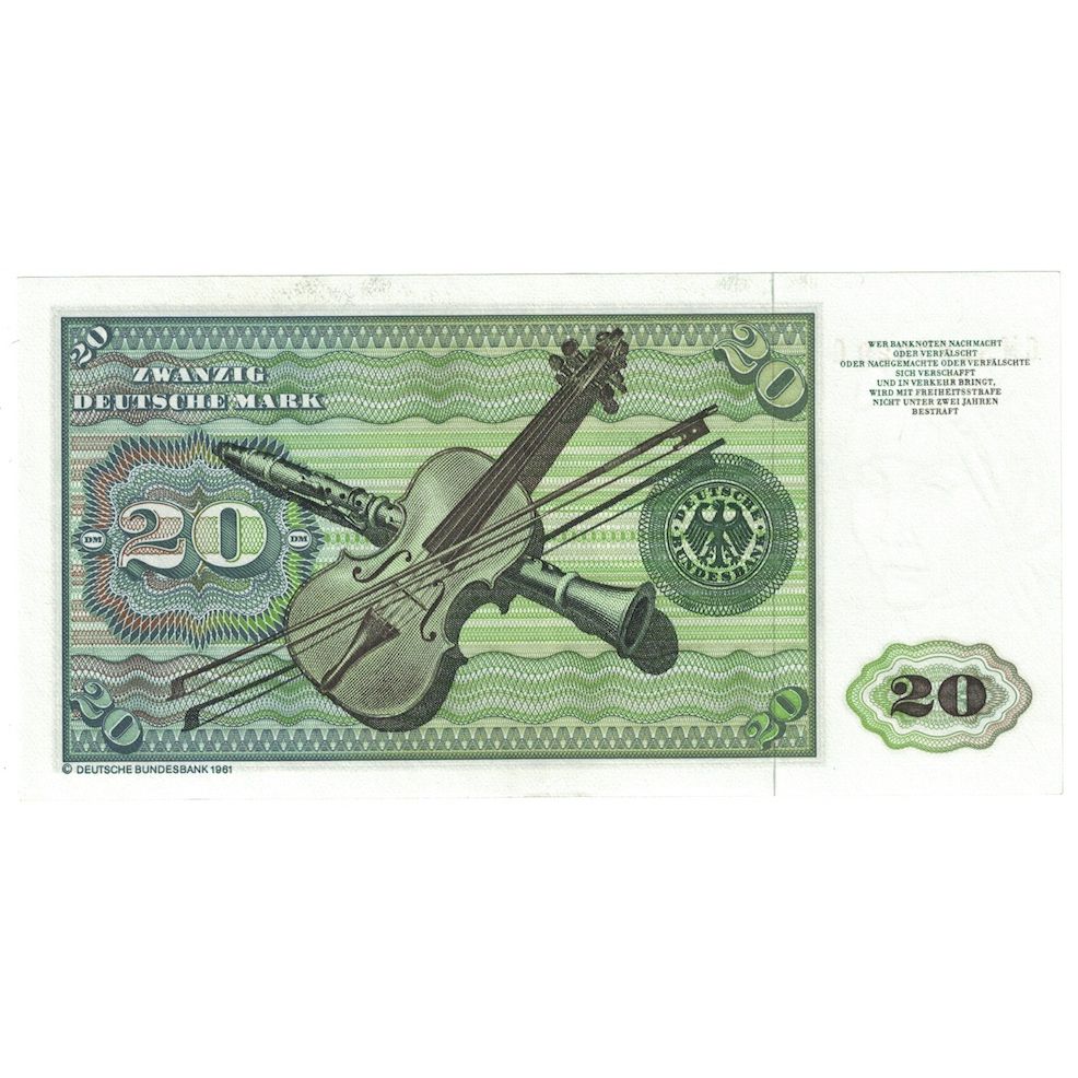Nota, ALEMANHA - REPÚBLICA FEDERAL, 20 Deutsche Mark, 1980, 1980-01-02, KM:32d