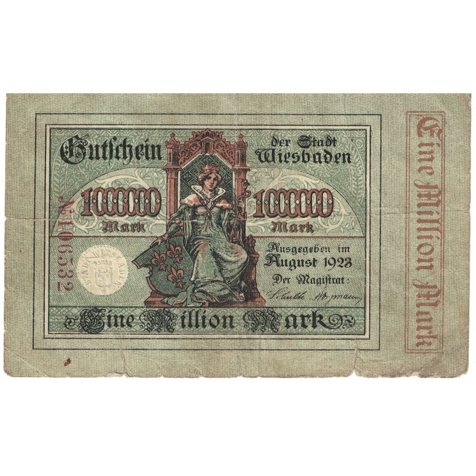Banconote, Germania, 1 Million Mark, 1923, 1923-08, Wiesbaden, MB