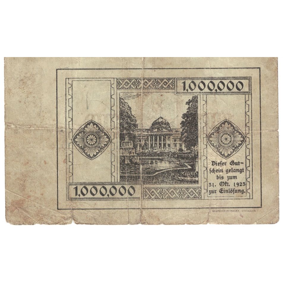 Banconote, Germania, 1 Million Mark, 1923, 1923-08, Wiesbaden, MB