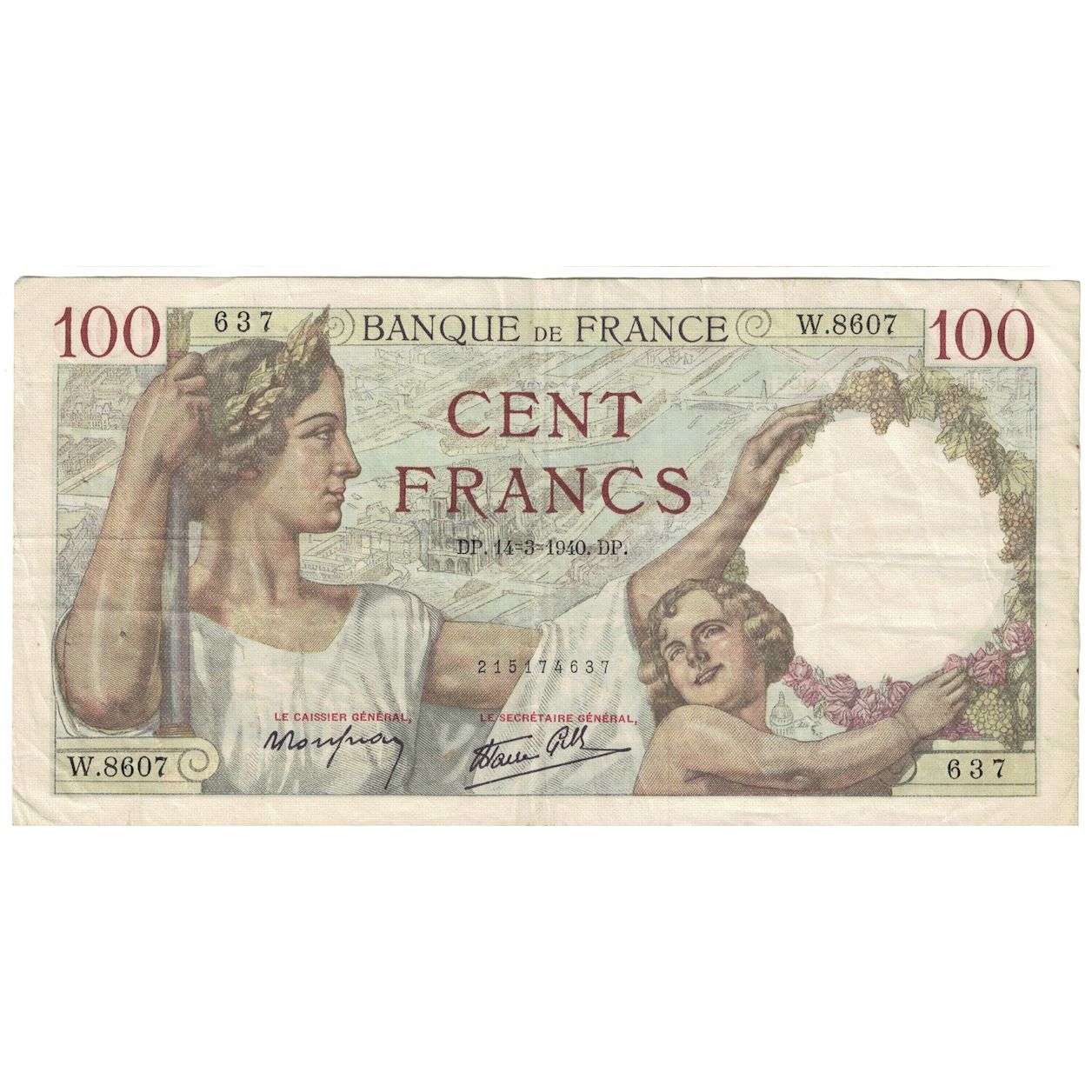 France, 100 Francs, Sully, 1940, W.860, EF(40-45), Fayette:26.25, KM:94